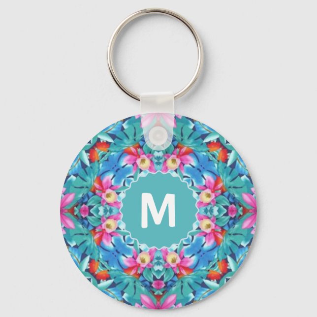 Porte-clés Monogramme Abstrait Mandala Hawaïen (Recto)