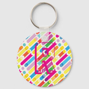 Porte-clés Monogramme Arc-en-ciel lignes diagonales Motif Pop