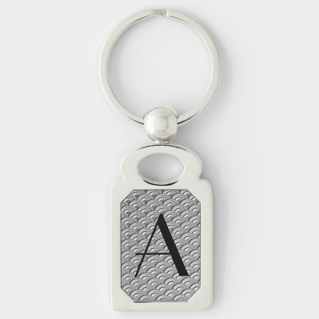 Porte-clés Monogramme Art déco Motif de vague d'argent (Devant)