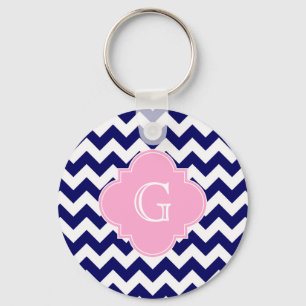 Porte-clés Monogramme blanc de Quatrefoil de rose de zigzag