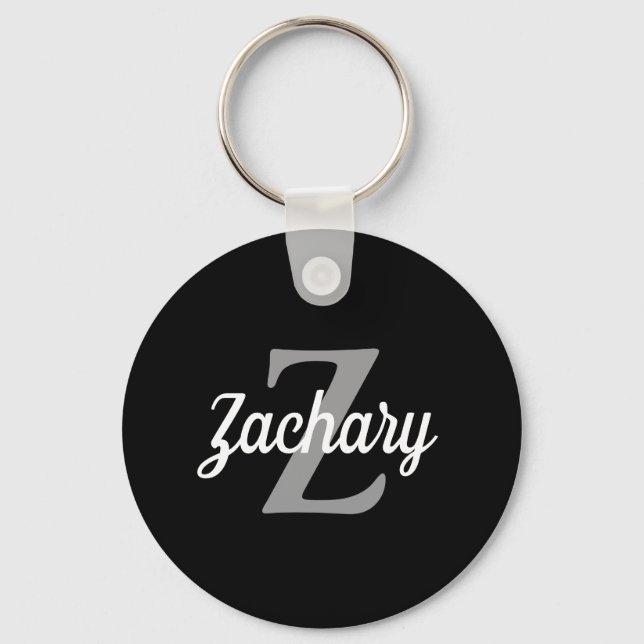 Porte-clés Monogramme Blanc Gris Noir Retro Script (Recto)