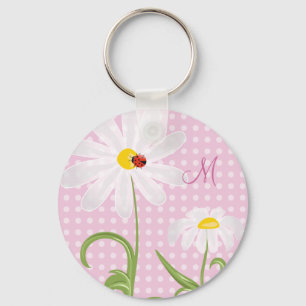 Porte-clés Monogramme blanc marguerites et dame bug poitrine