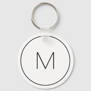 Porte-clés Monogramme blanc minimaliste simple lettre simple