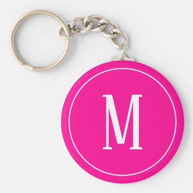 Porte-clés Monogramme blanc sur Porte - clé rose chaud (Devant)