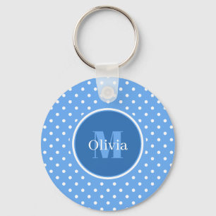 Porte-clés Monogramme bleu clair et pois blancs