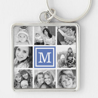 Porte-clés Monogramme bleu - Collage photo