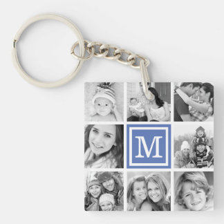 Porte-clés Monogramme bleu - Collage photo