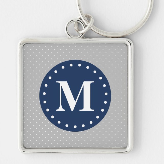 Porte-clés Monogramme bleu marine Pois gris (Devant)