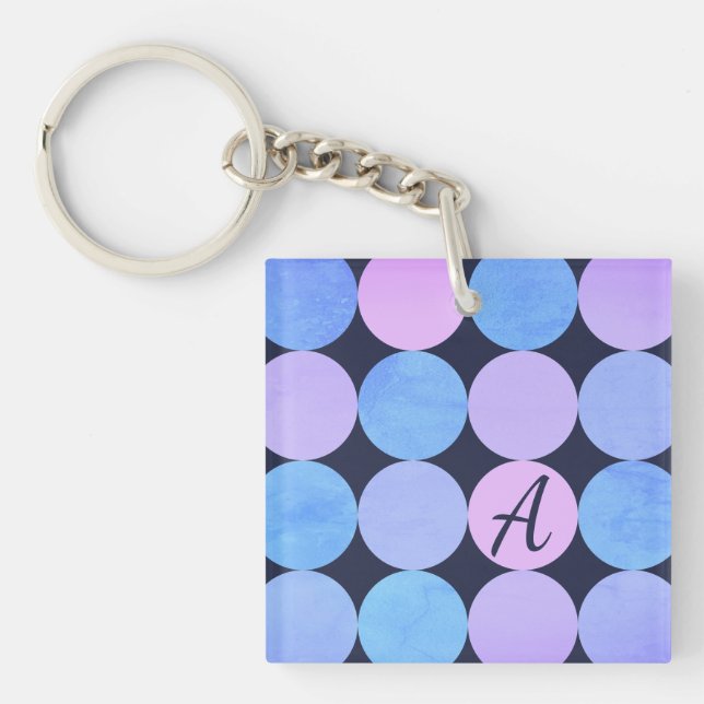 Porte-clés Monogramme bleu pourpre et rose des cercles (Devant)