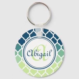 Porte-clés Monogramme bleu vert Motif marocain treillis