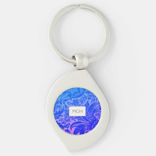 Porte-clés Monogramme botanique floral bleu vintage