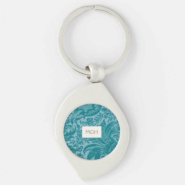 Porte-clés Monogramme botanique floral vert sarcelle vintage (Devant)