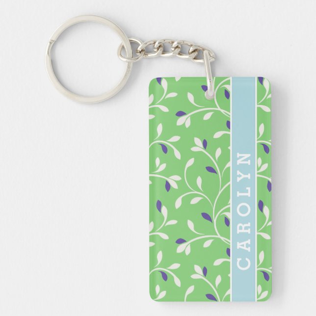 Porte-clés Monogramme bouclé vert moderne mignon de motif de (Devant)