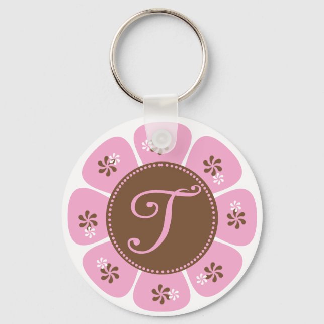 Porte-clés Monogramme Brown et rose T (Recto)