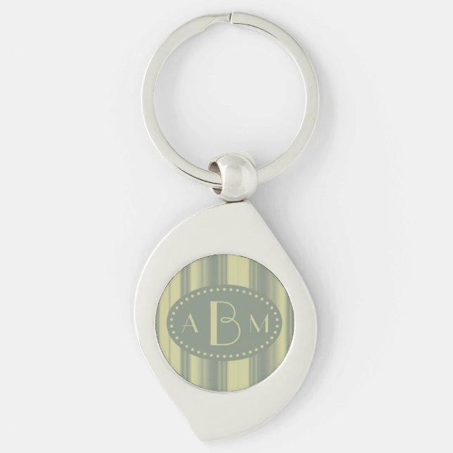 Porte-clés Monogramme Celery et Rayure Vert Sauge (Devant)