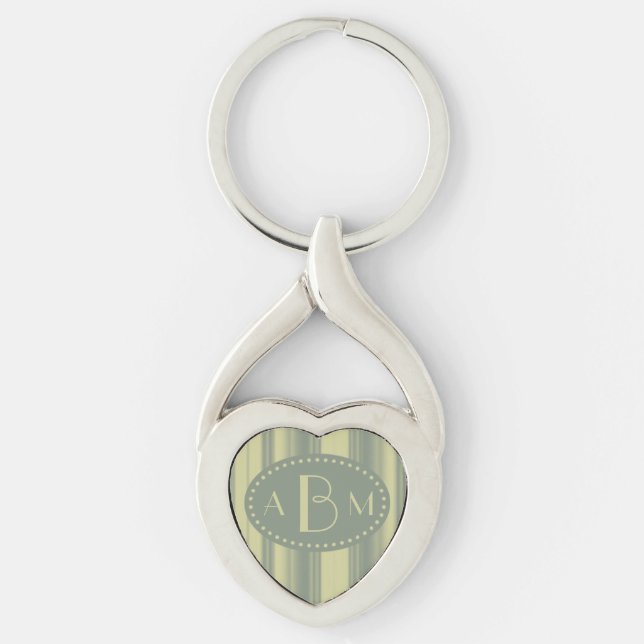 Porte-clés Monogramme Celery et Rayure Vert Sauge (Devant)