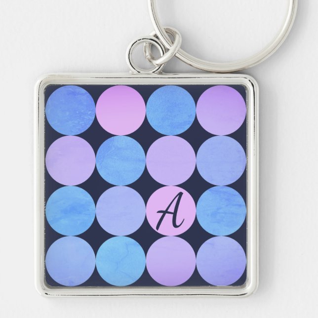 Porte-clés Monogramme Cercles Bleu Violet & Rose (Devant)