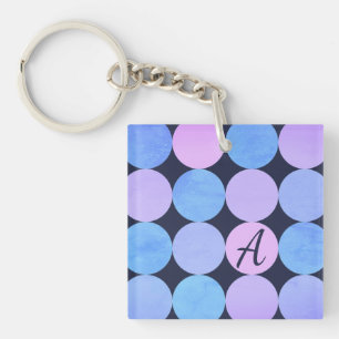 Porte-clés Monogramme Cercles Bleu Violet & Rose