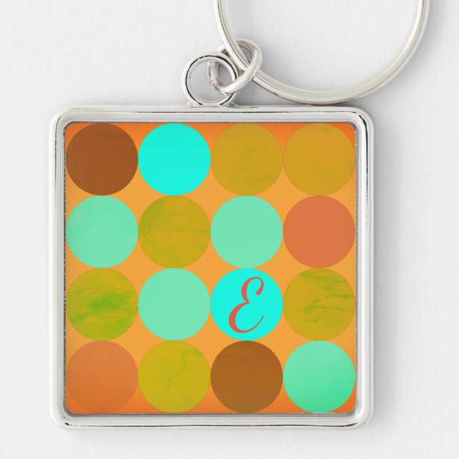 Porte-clés Monogramme Cercles Turquoise Bleu Vert & Orange (Devant)