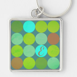 Porte-clés Monogramme Cercles Vert Citron Turquoise & Rouille