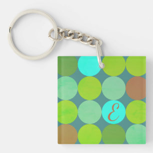 Porte-clés Monogramme Cercles Vert Citron Turquoise & Rouille