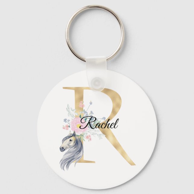 Porte-clés Monogramme cheval mignon floral féminin cavalier n (Recto)