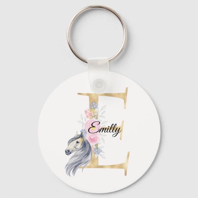 Porte-clés Monogramme cheval mignon floral féminin cavalier n (Recto)