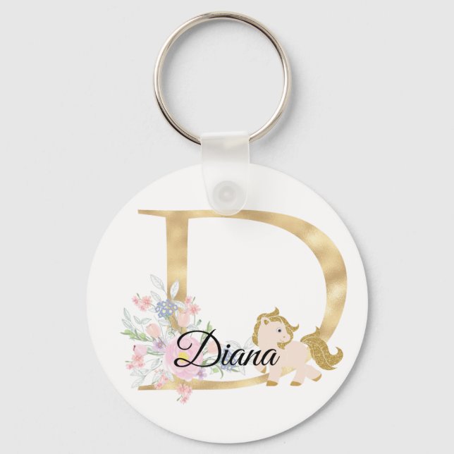 Porte-clés Monogramme cheval mignon floral féminin cavalier n (Recto)