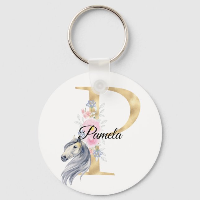 Porte-clés Monogramme cheval mignon floral féminin cavalier n (Recto)