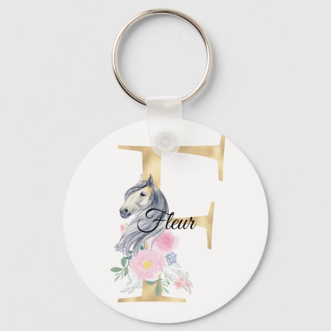 Porte-clés Monogramme cheval mignon floral féminin cavalier n (Recto)