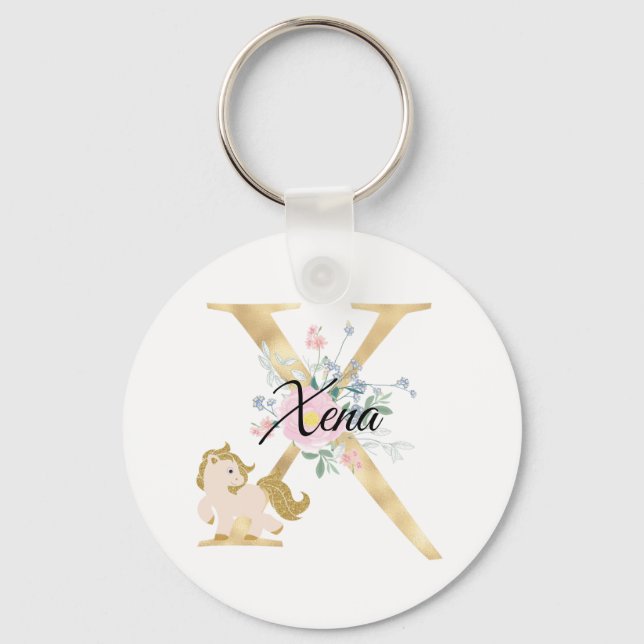 Porte-clés Monogramme cheval mignon floral féminin cavalier n (Recto)