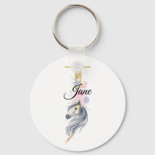 Porte-clés Monogramme cheval mignon floral féminin cavalier n
