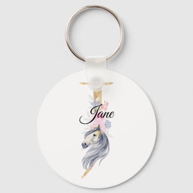 Porte-clés Monogramme cheval mignon floral féminin cavalier n (Recto)
