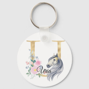 Porte-clés Monogramme cheval mignon floral féminin cavalier n