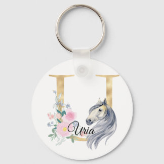 Porte-clés Monogramme cheval mignon floral féminin cavalier n