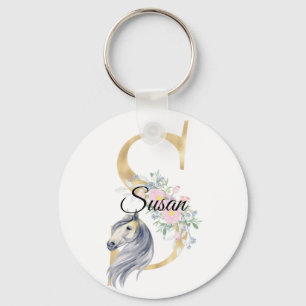 Porte-clés Monogramme cheval mignon floral féminin cavalier n