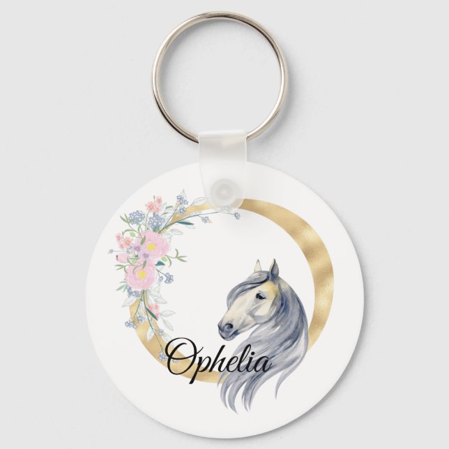 Porte-clés Monogramme cheval mignon floral féminin cavalier n (Recto)