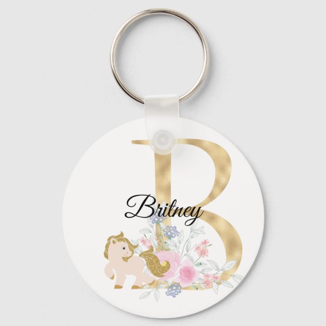 Porte-clés Monogramme cheval mignon floral féminin cavalier n (Recto)
