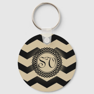 Porte-clés Monogramme Chevron noir et or
