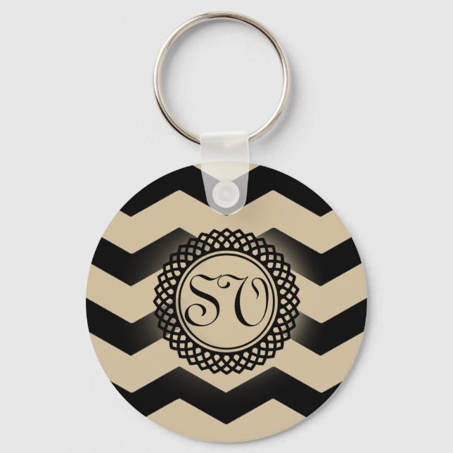 Porte-clés Monogramme Chevron noir et or (Recto)