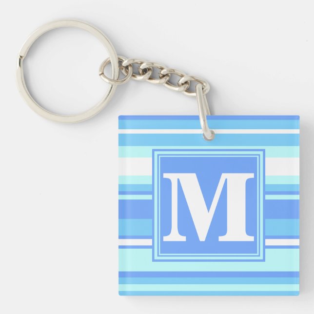 Porte-clés Monogramme ciel bandes bleues (Devant)