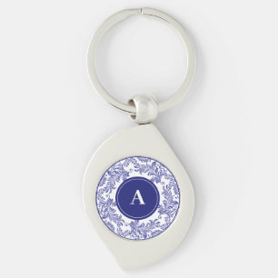 Porte-clés Monogramme classique Chinoiserie Bleu Blanc Motif