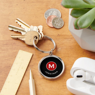 Porte-clés Monogramme classique minimal noir rouge