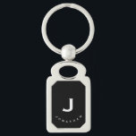 Porte-clés Monogramme classique noir minimal<br><div class="desc">Le porte - clé monogrammé minimal dispose d'un arrière - plan noir avec vos initiales et nom en typographie blanche pour un look professionnel classique simple.</div>