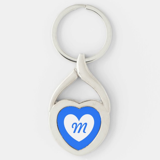 Porte-clés Monogramme Coeur blanc sur bleu (Devant)