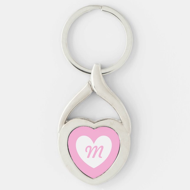 Porte-clés Monogramme Coeur blanc sur Coton bonbon rose (Devant)