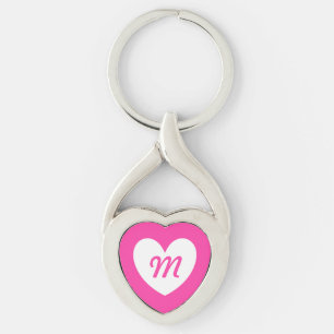 Porte-clés Monogramme coeur blanc sur fuchsia rose