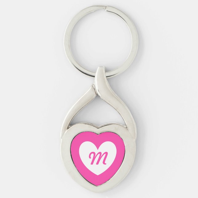 Porte-clés Monogramme coeur blanc sur fuchsia rose (Devant)
