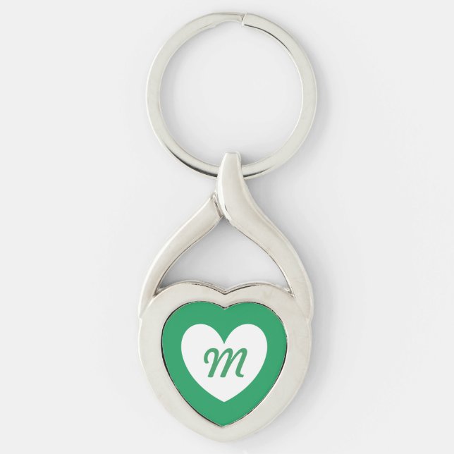 Porte-clés Monogramme Cœur blanc sur vert Kelly (Devant)