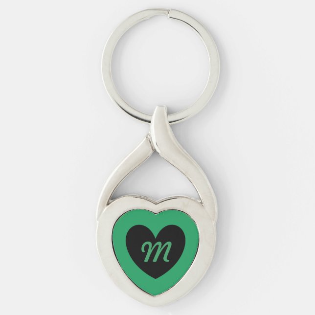 Porte-clés Monogramme Coeur noir sur Kelly vert (Devant)